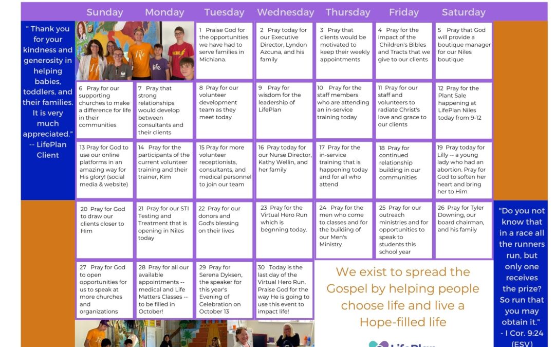 September 2020 Prayer Calendar